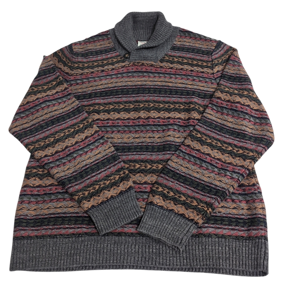 Lucky Brand Sweater, multicolor retro, cotton, men's large, unisex